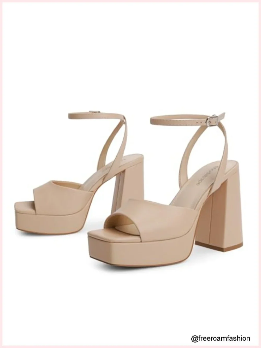 Platform Heels for Women Chunky Heel Open Toe Ankle Strap Sandals Faux Leather